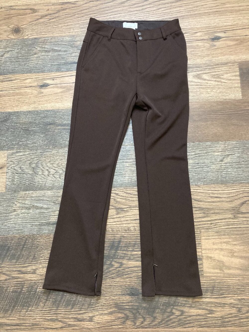 Anthropologie Women’s Small Brown Bootcut Flare Pants Stretch Ankle Zip